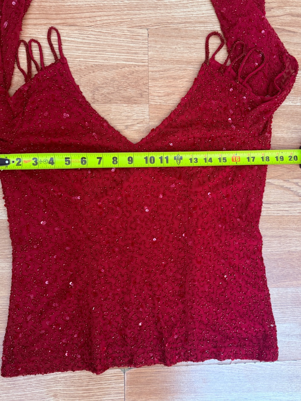 Marina Red Beaded Sequin Cold-Shoulder Top